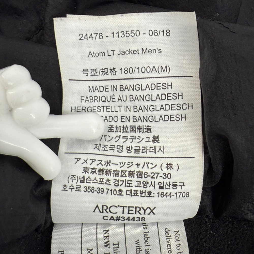 Arc'teryx Atom LT Jacket Mens M Black Insulated Full Zip Lightweight 24478 - Picture 7 of 13